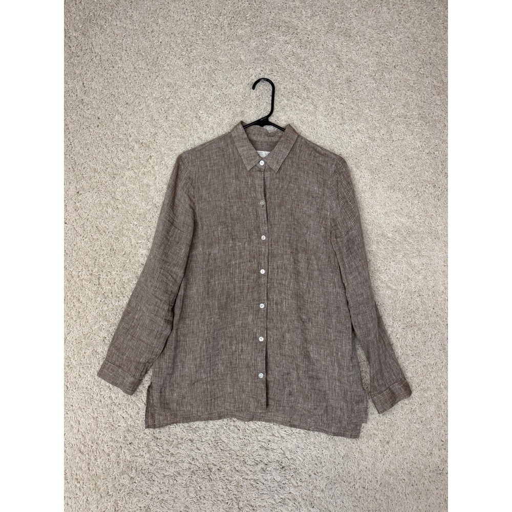 J. Jill Love Linen Essential Shirt Womens S Brown Button Down Long Sleeve Casual